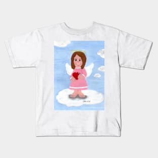 Little dark-haired angel girl with a heart Kids T-Shirt